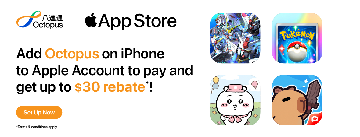 Add Octopus on iPhone to Apple Account to pay and get $30 rebate!