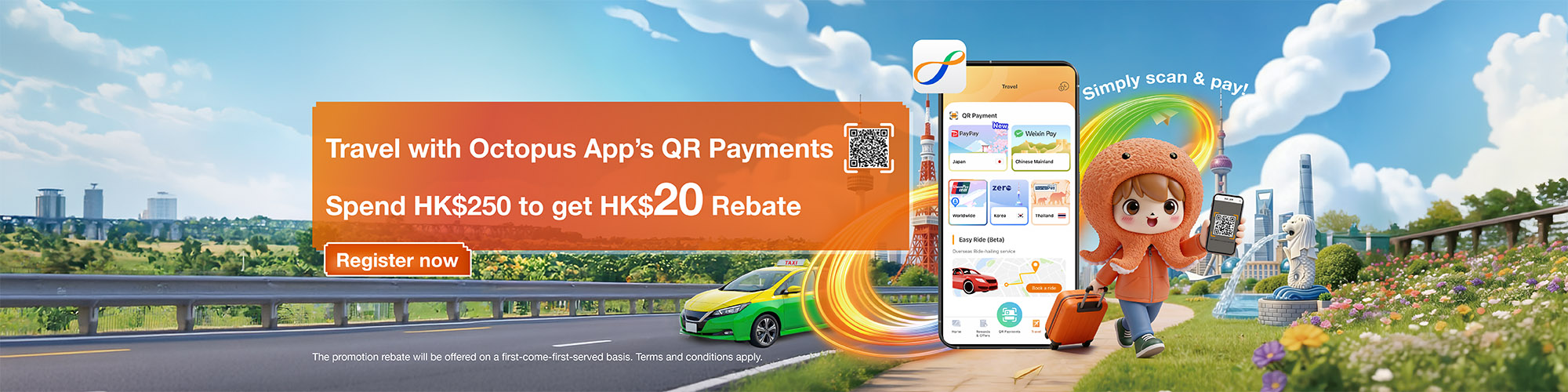 Travel with Octopus App’s QR payments! Spend HK$250 to get HK$20 Rebate!